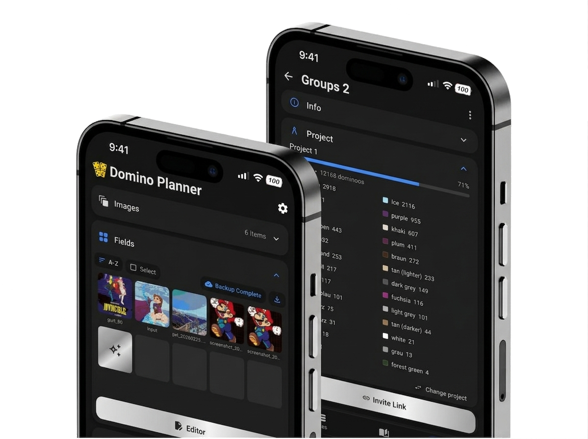 Domino Planner app shown on two smartphones